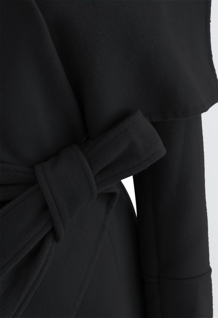 Casaco de mistura de lã com cinto de lapela larga em preto