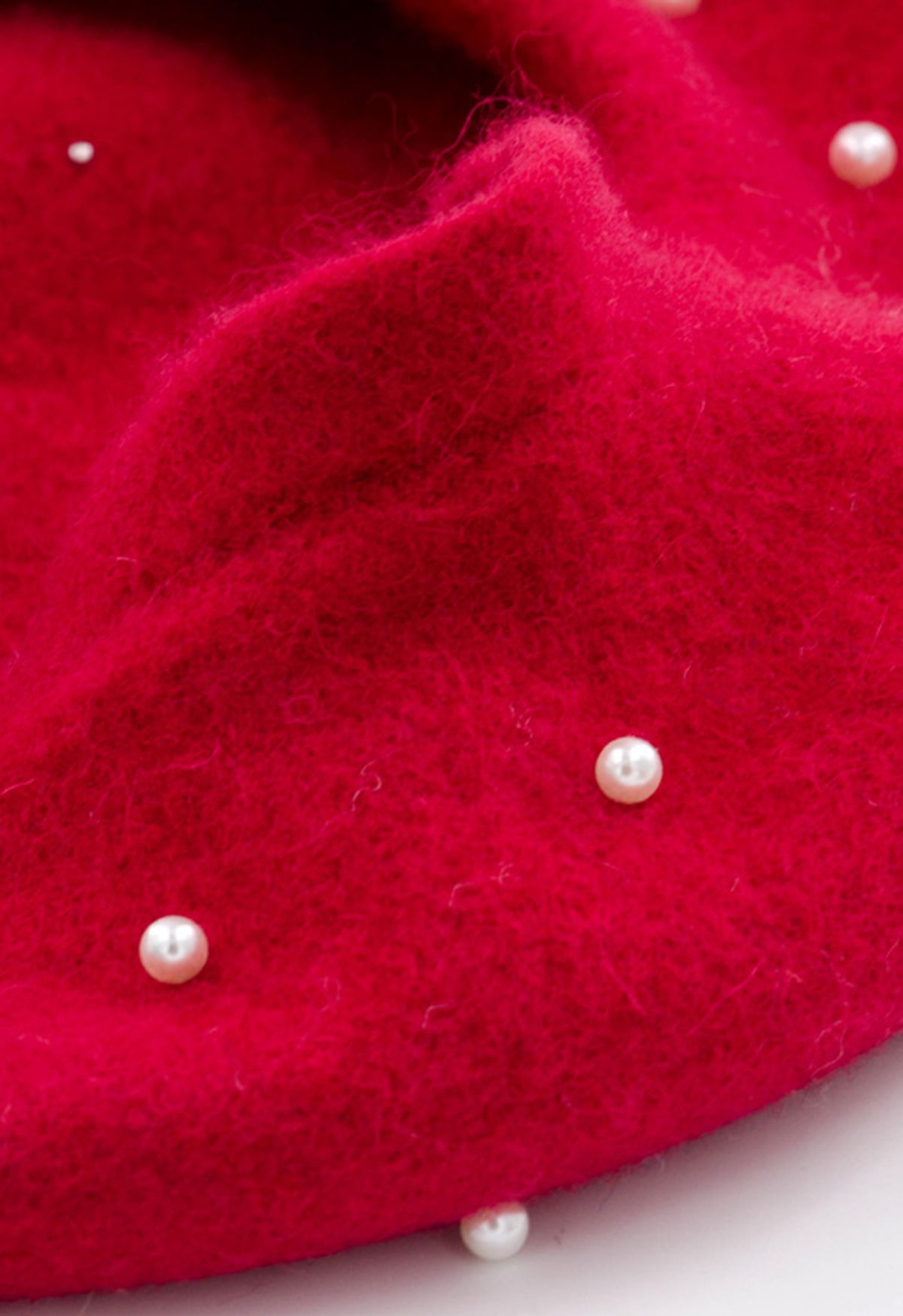 Chapéu de boina de mistura de lã pérola feito à mão em vermelho