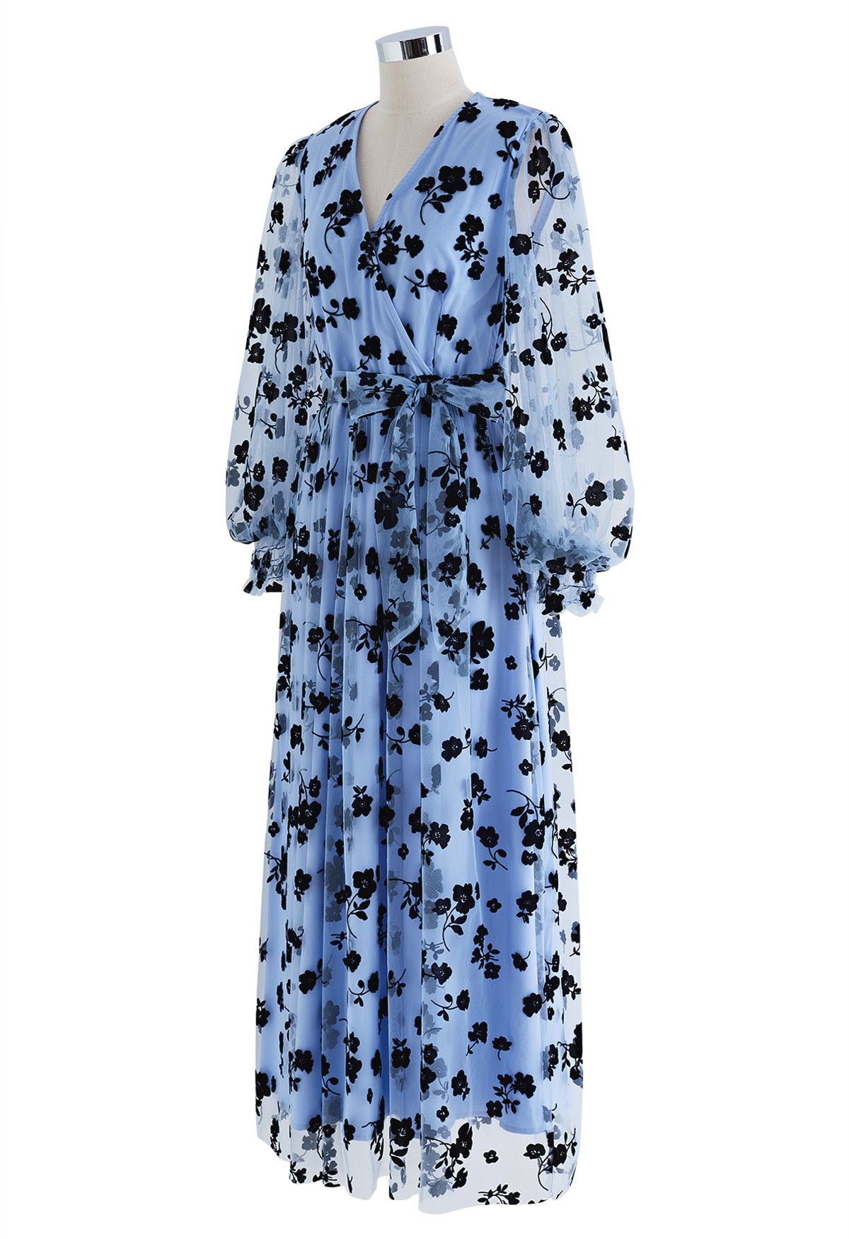 Vestido maxi envolto em malha 3D Posy em azul