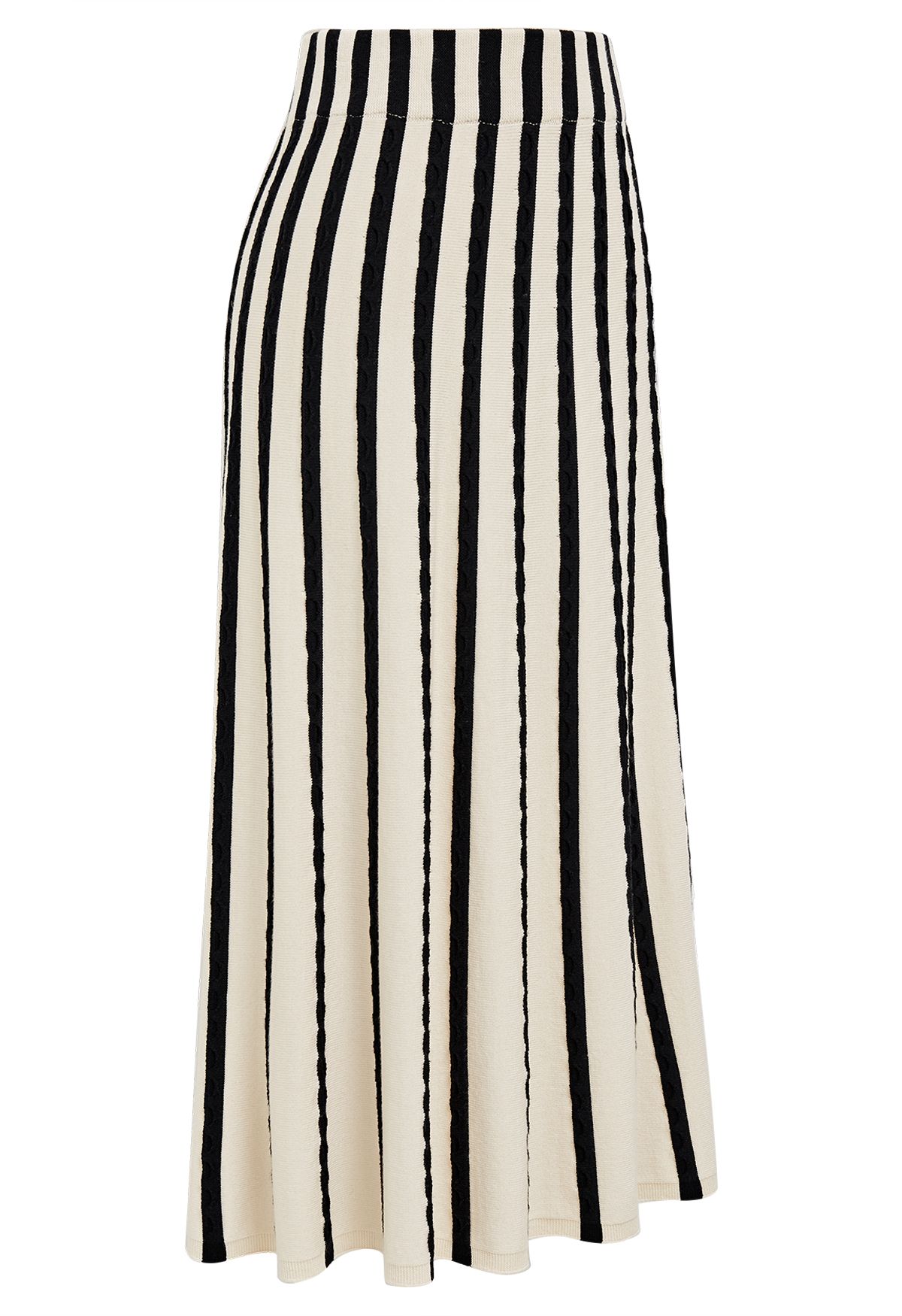 Saia de tricô textura ondulada listras zebra em marfim