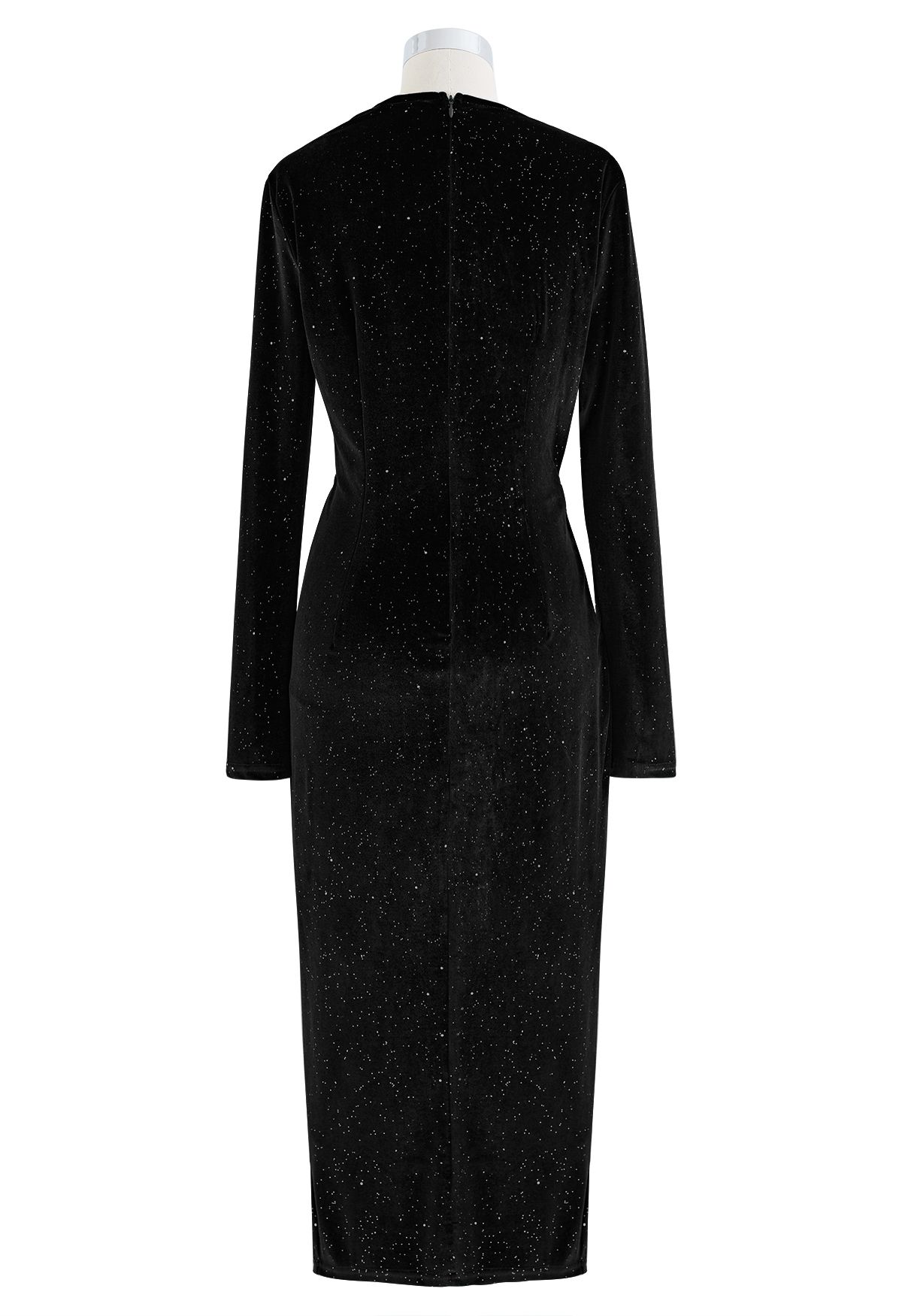 Glittery Velvet Wrap Midi Dress in Black