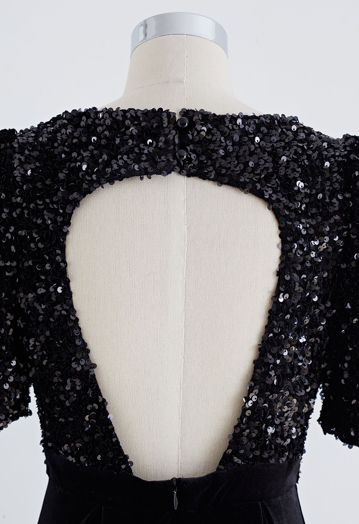 Sequins Embellished Open Back Velvet Dress