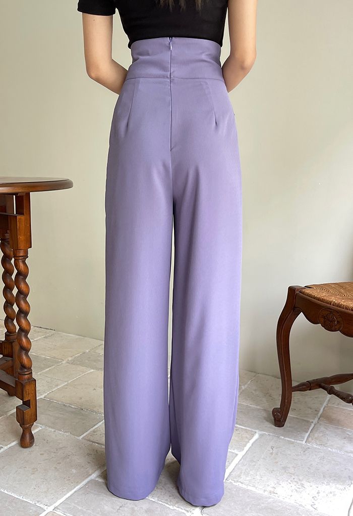 Calças largas de cintura alta Bowknot em lilás