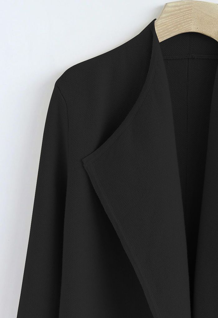 Casaco de malha aberta frontal elegante em preto