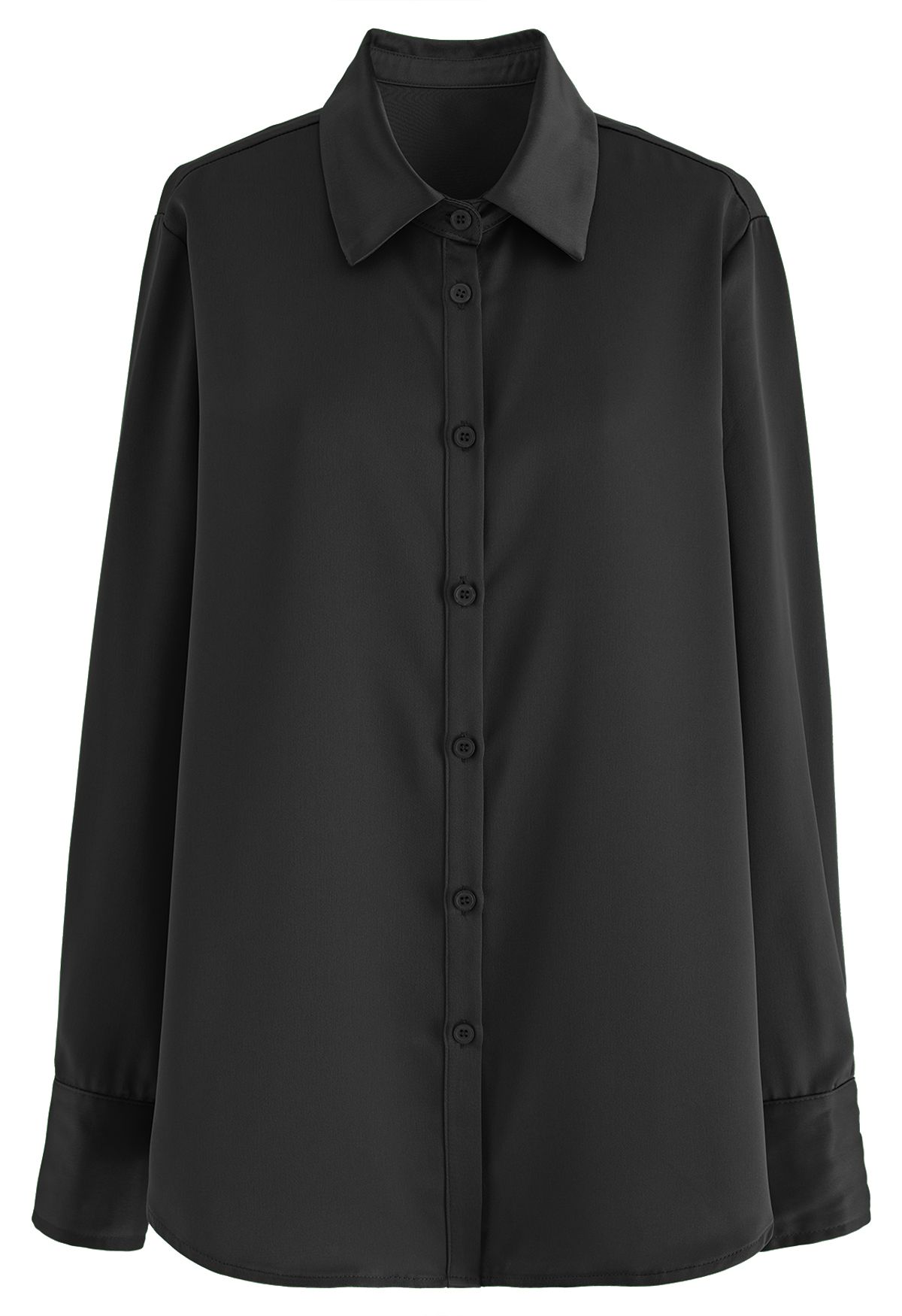 Camisa abotoada com acabamento acetinado em preto