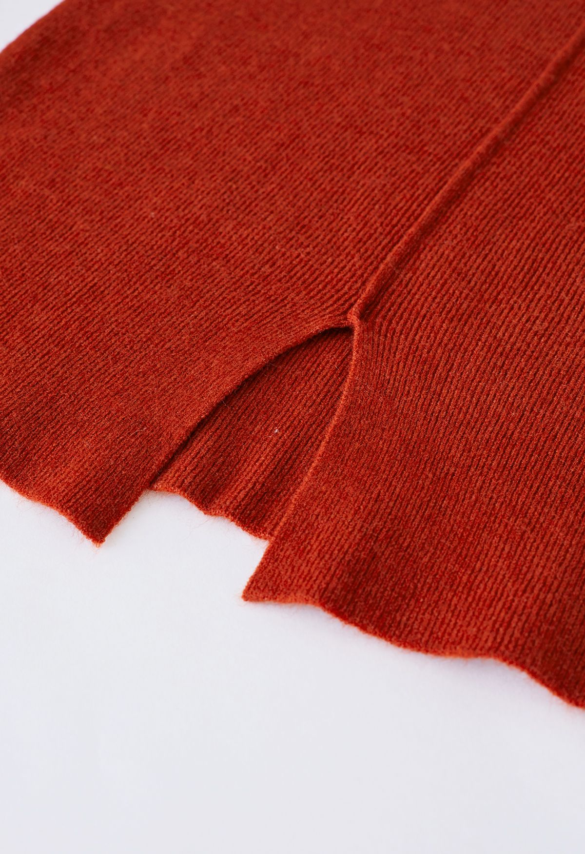Seam Detail High Neck Slit Knit Top in Red