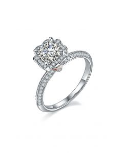 Anel de diamante Moissanita em formato de coração floral