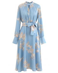 Pegue o vestido de cetim floral Spotlight Bowknot em azul