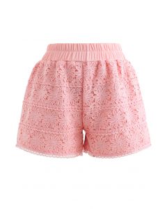 Shorts de crochê com sobreposição de girassol em pêssego