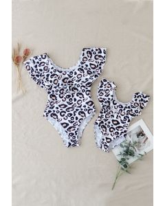 Fato de banho com estampa de leopardo e babados para mamãe e filhos