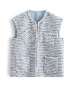 Jaqueta Pearly Edge Pocket Tweed em azul