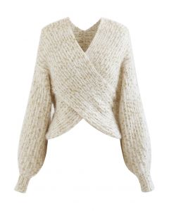 Suéter de tricô com nervuras cruzado em Shimmer Ivory