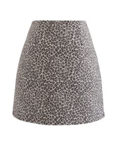 Mini saia com estampa de leopardo mistura de lã