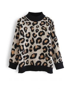 Suéter de malha com estampa de leopardo selvagem