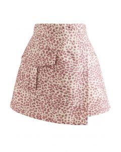 Mini saia assimétrica de leopardo cintilante em rosa