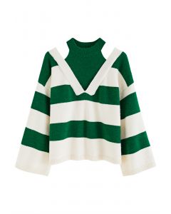 Suéter falso de duas peças com ombros frios em verde