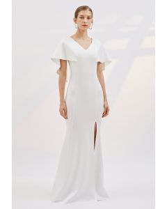 Vestido de sereia com mangas compridas em branco