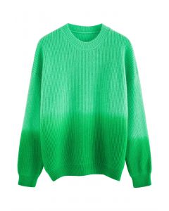 Suéter de malha canelada com gola redonda Ombre em verde