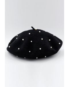 Chapéu de boina de mistura de lã pérola feito à mão em preto