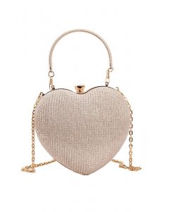 Bolsa Clutch em formato de coração brilhante em ouro