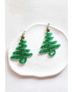 Brincos de árvore de Natal estrelado em verde