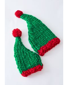 Chapéu de Natal de pom-pom trançado com bloco de cores trançado à mão