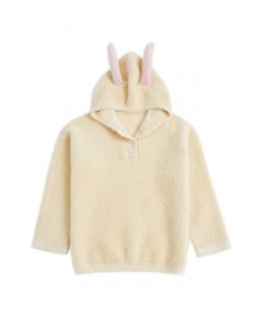 Suéter de malha com capuz Lovely Bunny Fuzzy em creme para crianças