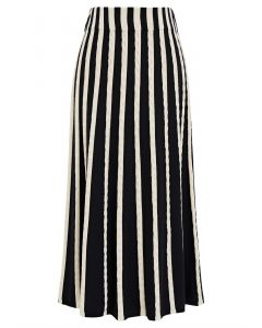 Saia de tricô com listras zebra e textura ondulada em preto