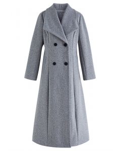Wide Lapel Double-Breasted Flare Longline Coat in Grey