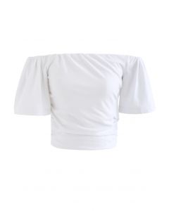 Top cropped de algodão manga curta ombro a ombro em branco