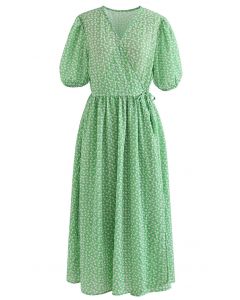 Encantador vestido midi floret em relevo verde
