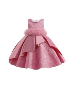 Vestido de princesa floral de renda com babados e malha rosa para crianças