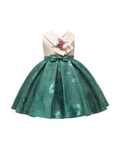 Vestido de princesa jacquard floral bowknot em esmeralda para crianças