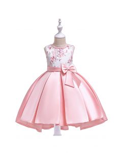 Vestido de princesa bordado ramal bowknot Hi-Lo em rosa para crianças