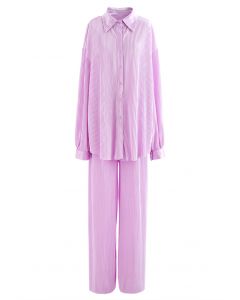 Conjunto de camisa e calça de plissado completo em lilás