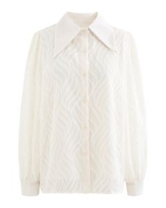 Camisa desleixada com textura ondulada elegante em branco