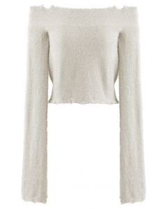 Sweater Fuzzy Crop Crop Shimmery em Cinza Claro