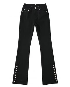 Jeans elástico de cintura alta com acabamento de botão em preto