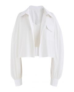 Conjunto de blusa e camisa com decote em V Cami em branco