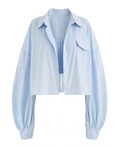 Conjunto de blusa e camisa com decote em V Cami em azul