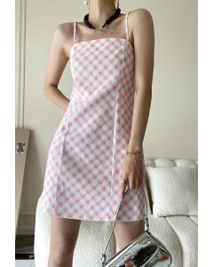 Vestido de manga xadrez rosa Cutie