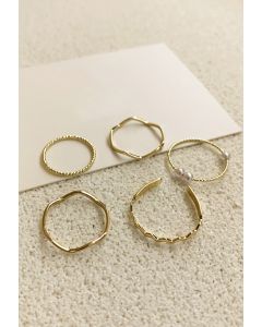 Anéis de ouro pérola simples de cinco peças