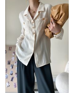 Camisa manga longa com botão de argola em marfim