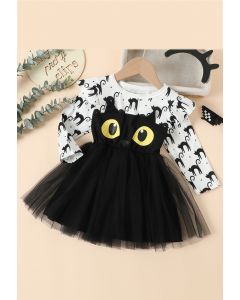 Vestido infantil de tule com babados de coruja preto em branco