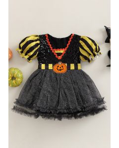Vestido infantil infantil fantasia de Halloween com patch de abóbora