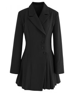 Vestido blazer plissado abotoado em preto