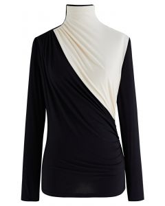 Bicolor Ruched Long Sleeves Top