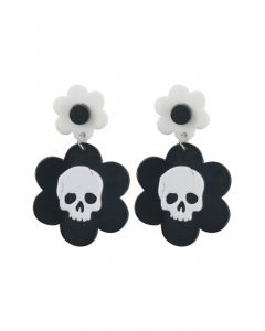 Brincos florais de esqueleto preto e branco