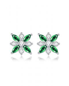 Brincos florais de esmeralda com diamante