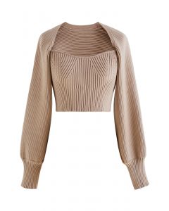 Strapless Knit Top and Sweater Sleeve Set in Sand